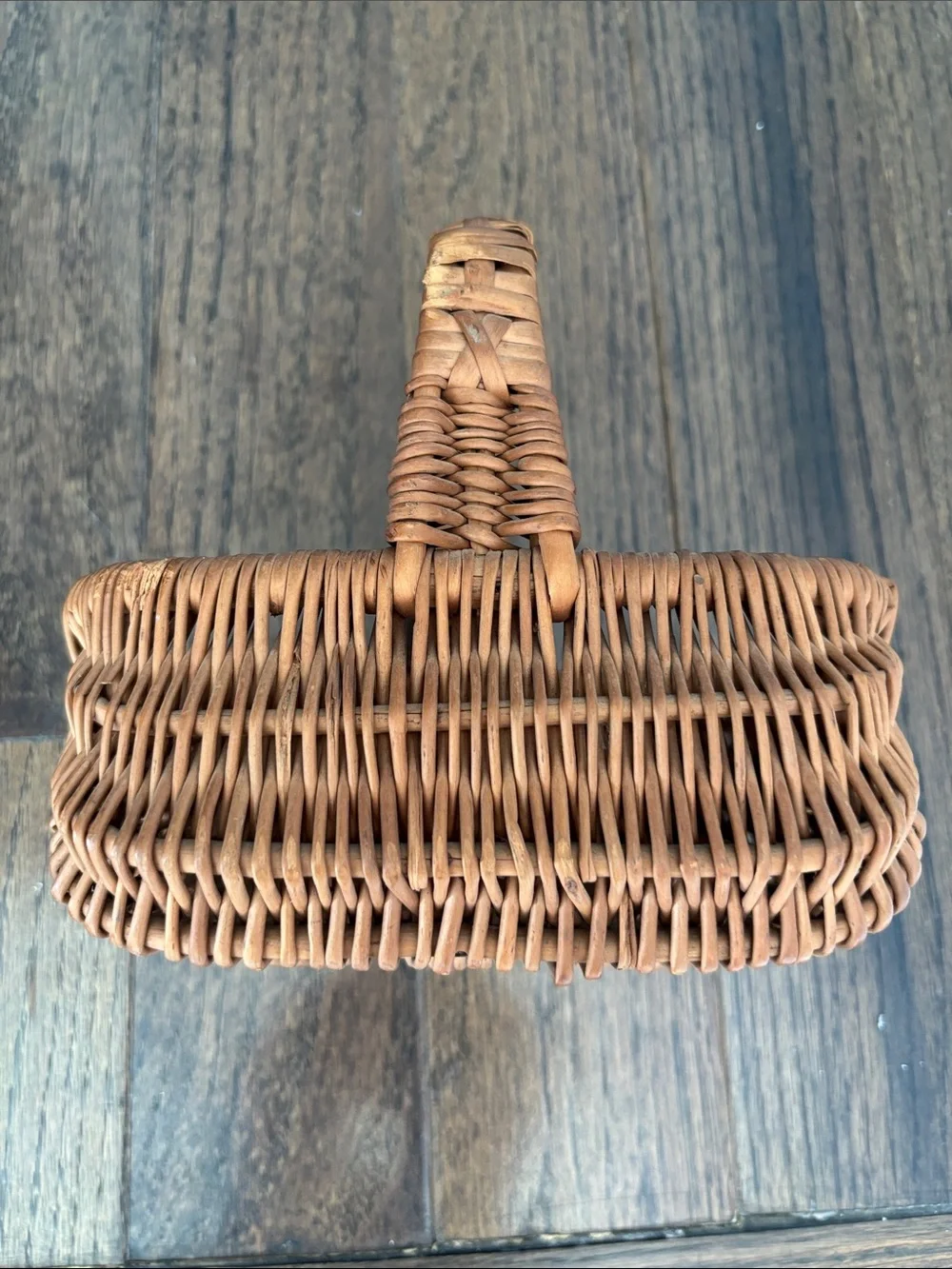 Vintage rattan basket with handle, rectangle, 7x2.5”